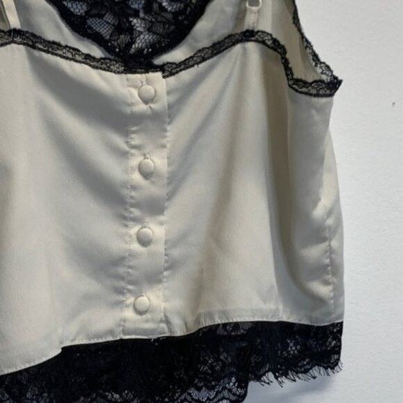 Forever 21 spaghetti strap lace trim top blue black v neck sz Small blouse - Picture 6 of 9